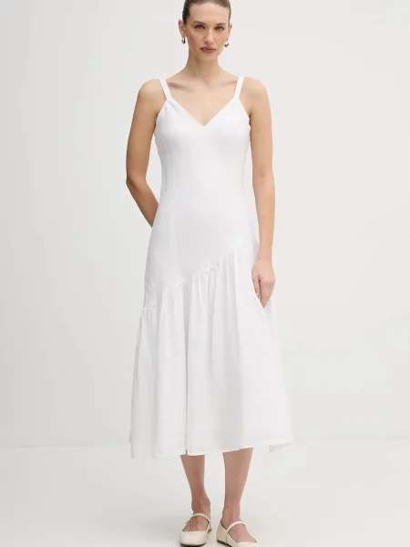 Dkny rochie din in midi evazați alb