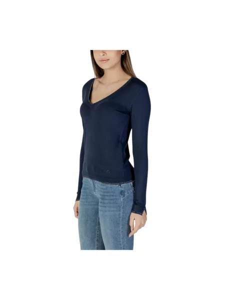 Dzianinowy sweter Liu Jo z dekoltem w serek niebieski