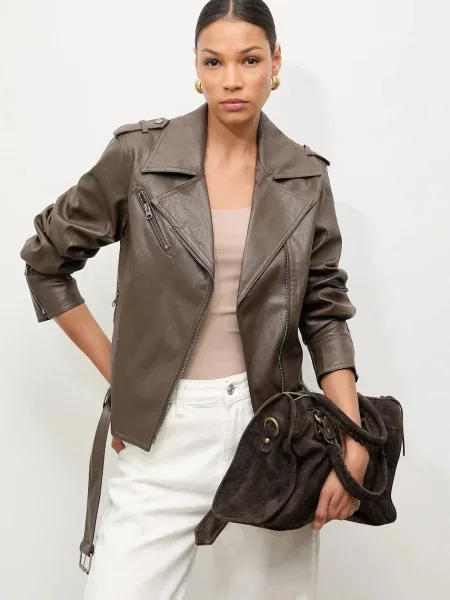 Рокерско яке Answear.LAB преходен модел кафяво