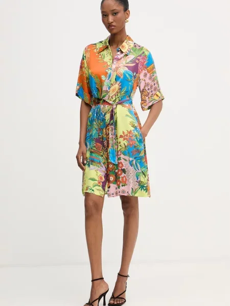 Sukienka koszulowa do kolan z z wiązanym paskiem Liu Jo White niebieska