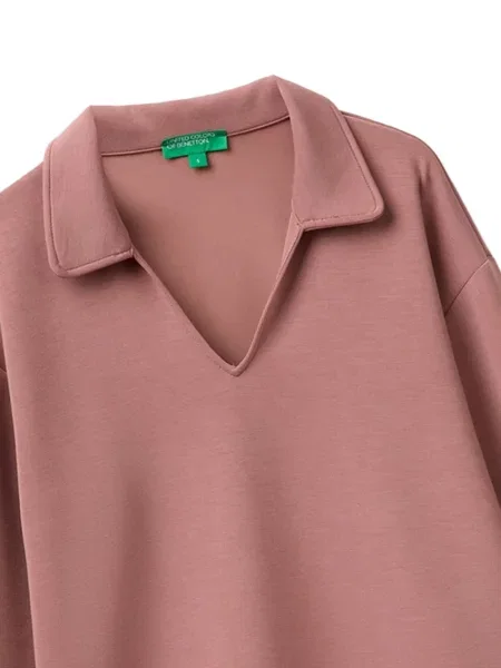 Hanorac Benetton cu decolteu în V roz