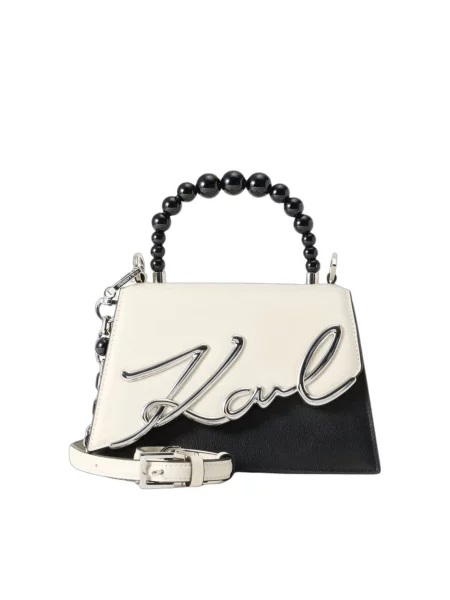 Karl Lagerfeld Kabelka Karl Lagerfeld Sac Bandoulière Signature Perles Cuir Noir & Blanc' černá