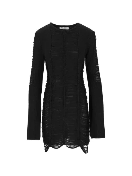 Rochie mini The Attico zdrențuiți tricotate negru