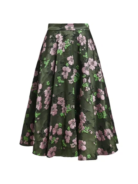 Fustă midi Essentiel Antwerp cu model floral din jacard verde