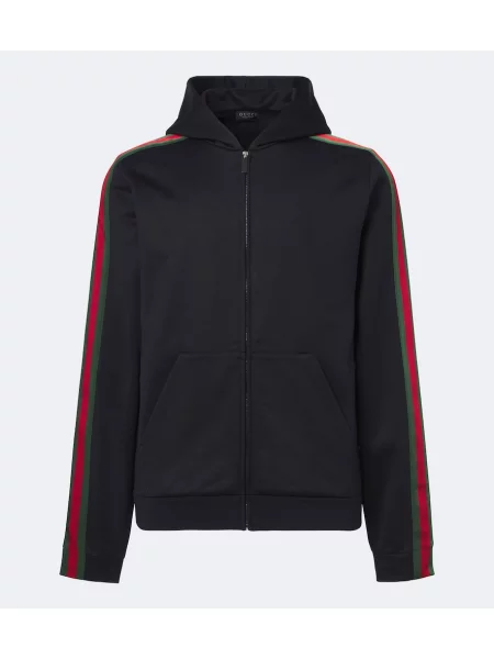 Hanorac cu glugă Gucci de mătase cu dungi albastru