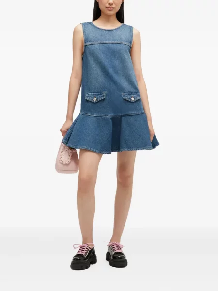 Rochie mini Ganni cu volane de costum mini albastru