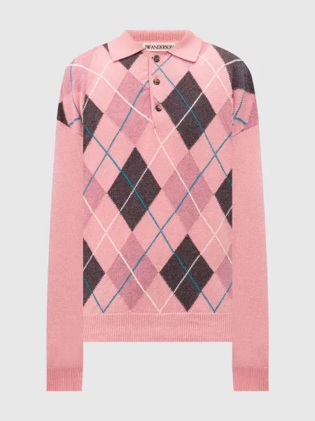 Светр з вовни з геометричним візерунком Jw Anderson рожевий