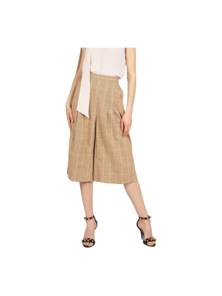 Spódnica-szorty Patrizia Pepe z wysoką talią w kratkę brązowe