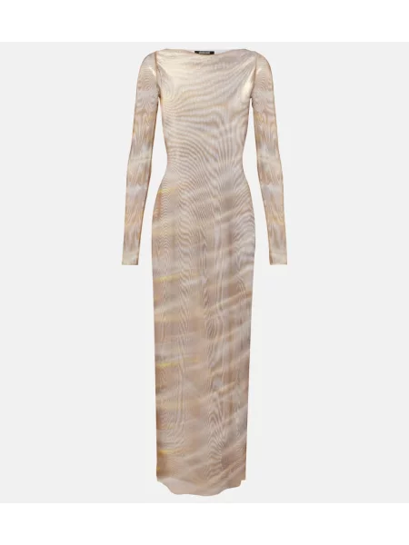 Rochie maxi Roberto Cavalli cu imagine transparente de costum auriu