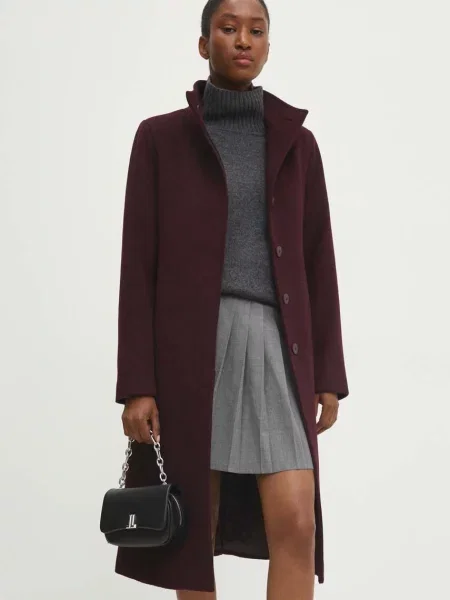 Answear Lab płaszcz wełniany przejściowy bordowy