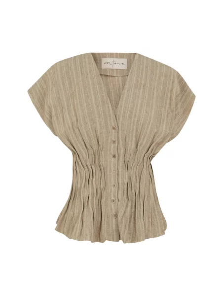 Lniana bluzka Cortana z krótkim rękawem szara