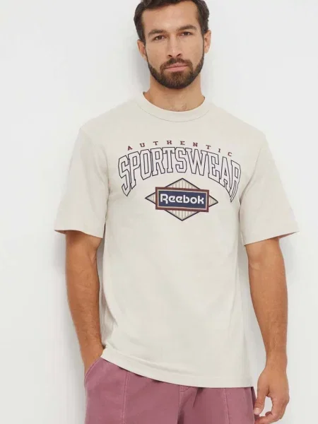 Тениска Reebok Classic с принт бежово