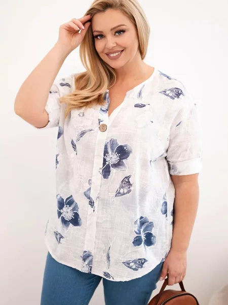 Bluză Kesi Włoski cu model floral mari alb