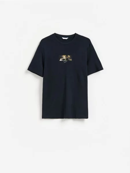 Reserved Tricou regular cu imprimeu bleumarin