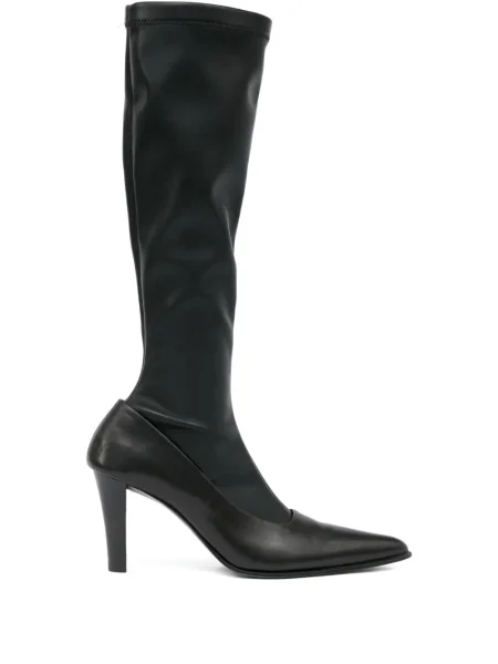 Kožené kozačky Mm6 Maison Margiela na vysokém podpatku černé