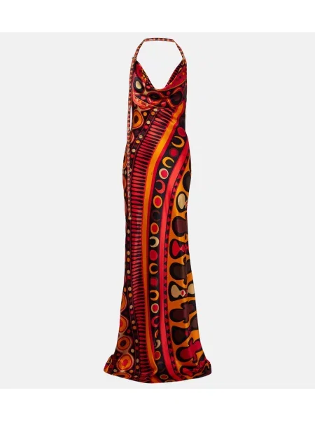 Rochie maxi Pucci din satin cu spatele deschis portocaliu
