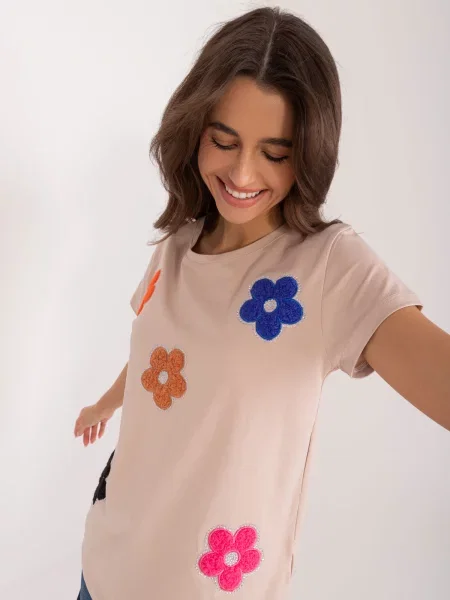 Bluzka Fashionhunters w kwiatki beżowa