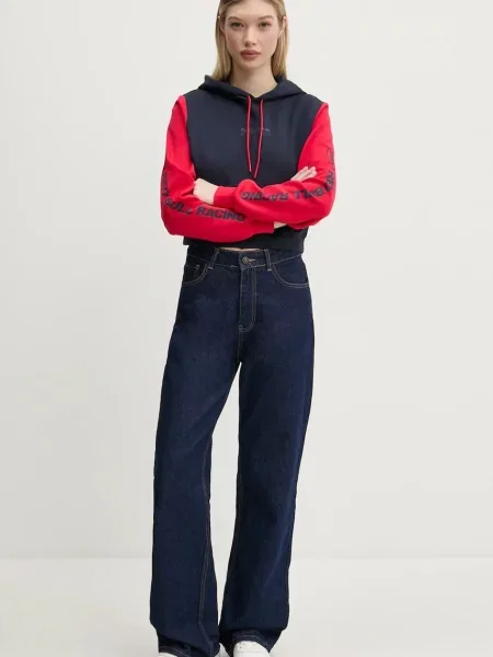 Кофта Red Bull Racing x Pepe Jeans COLOUR BLOCK HOODY синій з капюшоном з принтом червоний