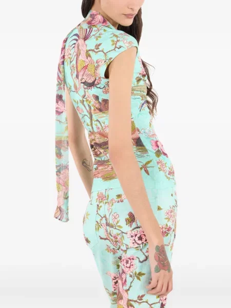 Top Roberto Cavalli cu model floral cu imagine albastru