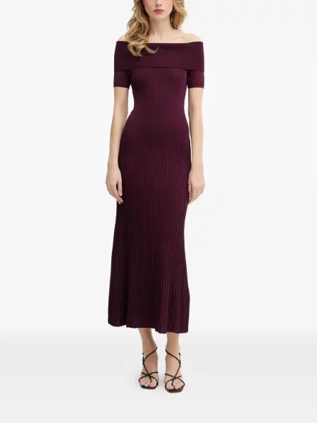 Rochie midi Bardot până la genunchi de costum violet