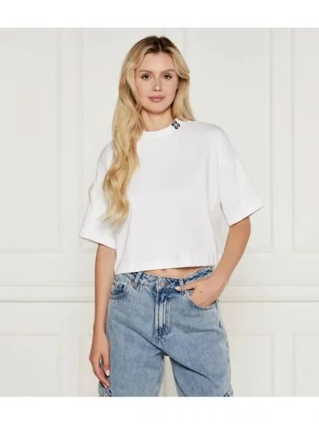 HUGO Tricou Damelody | Cropped Fit alb