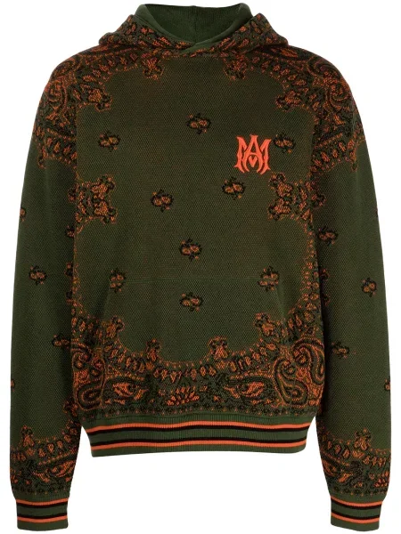 Hanorac cu glugă Amiri tricotate cu model paisley verde