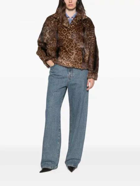 Lung geacă Salvatore Santoro cu imagine cu model leopard maro