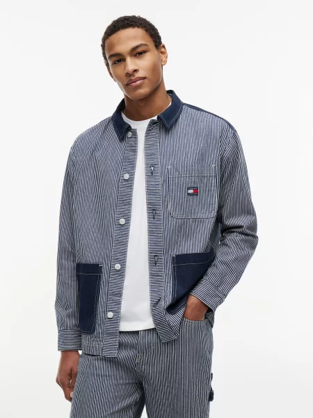 Tommy Jeans Demisezoninė striukė tamsiai džinso mėlyna balta