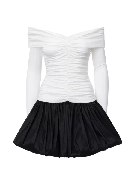 Rochie mini Lita Couture cu volane cu umerii deschiși alb