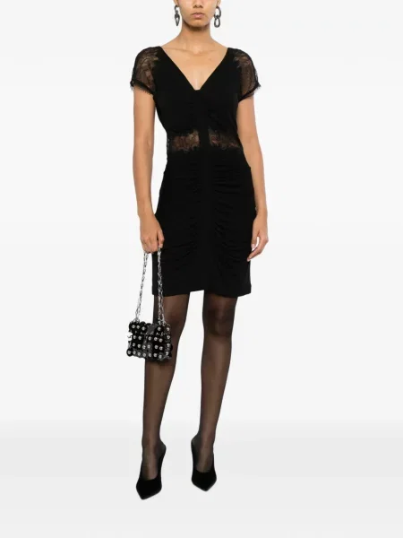 Rochie mini Roberto Cavalli cu volane din dantelă negru