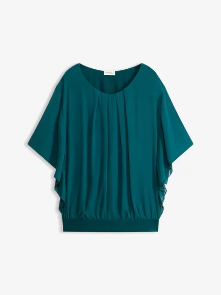 Szyfonowa bluzka z rękawami typu nietoperz zielona