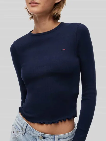 Bluzka z długim rękawem o kroju slim fit z mieszanki bawełny Tommy Jeans granatowa
