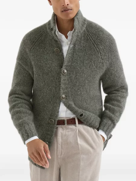 Cardigan Brunello Cucinelli de mătase verde