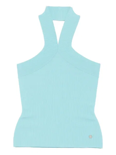 Top Karl Lagerfeld tricotate cu gât halter albastru