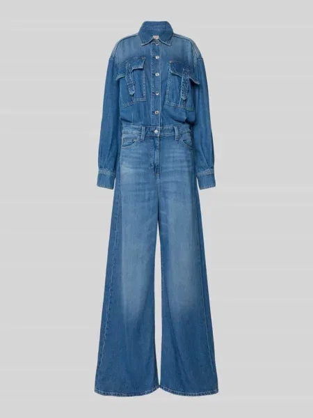 Kombinezon z imitacji denimu z na piersi Guess niebieski