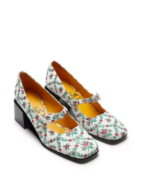 Pantofi cu toc Lili Curia cu model floral alb