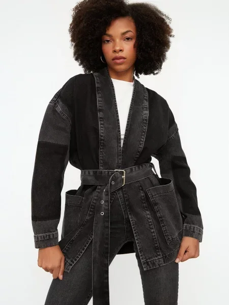 Kurtka jeansowa Trendyol czarna