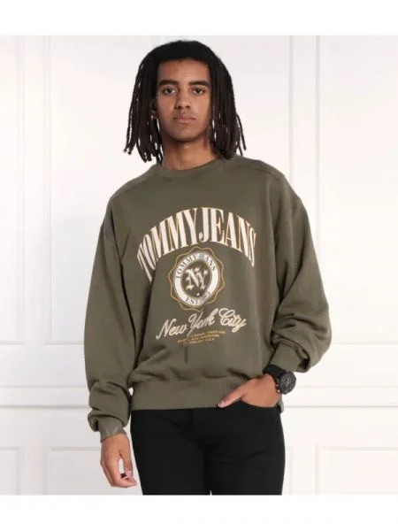 Tommy Jeans Hanorac TJM BOXY LUXE VARSITY CREW verde