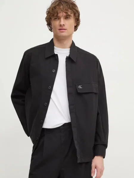 Риза Calvin Klein Jeans мъжка със стандартна кройка черно
