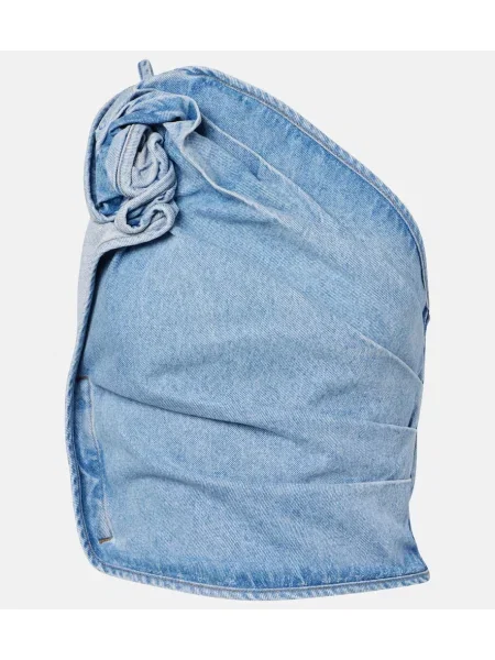 Top Magda Butrym drapowany na jednym ramieniu niebieski