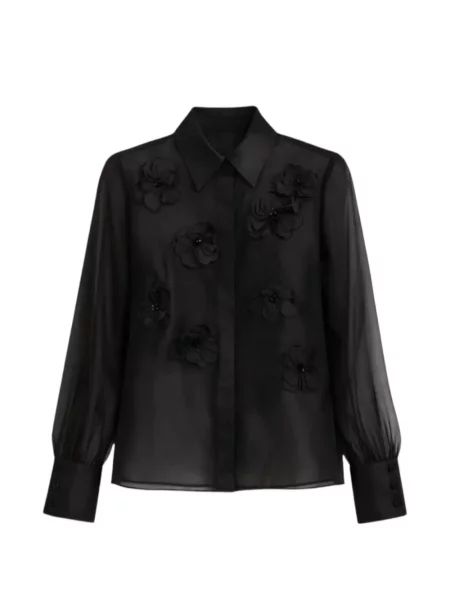 Bluză Max Mara de mătase cu model floral cu aplicații negru