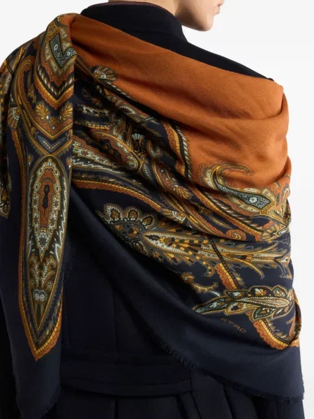 Fular Etro de lână cu model paisley negru