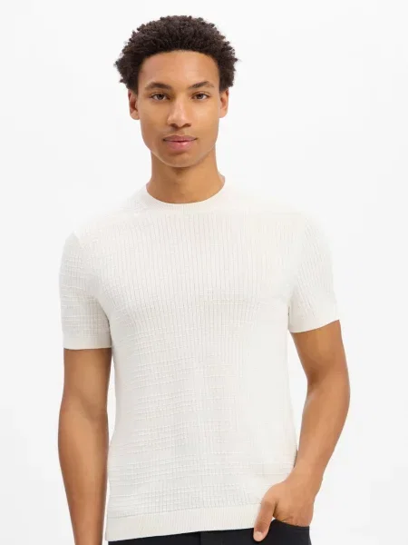 Bluzka z dzianiny z fakturowanym wzorem model Elio' Joop! Collection biała