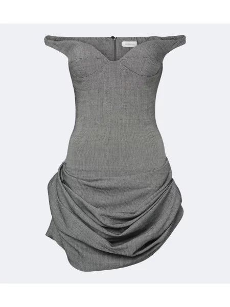 Rochie Magda Butrym de lână cu model herringbone gri