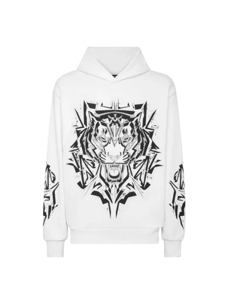 Bluza z kapturem Plein Sport z kapturem w tygrysie prążki biała