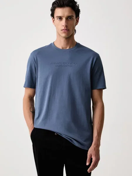 Armani Exchange tricou basic pentru bărbați din albastru