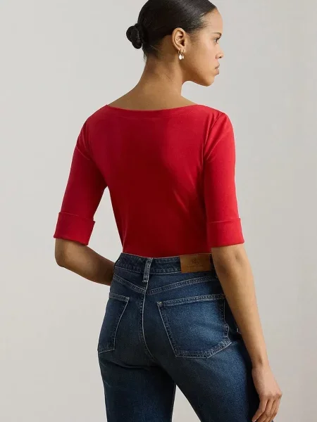 Lauren Ralph Lauren kratka majica z bombažem rdeča