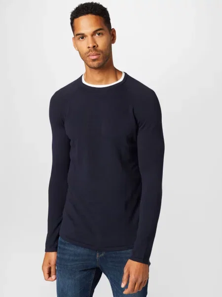 TOM TAILOR DENIM Sveter námornícka modrá biela