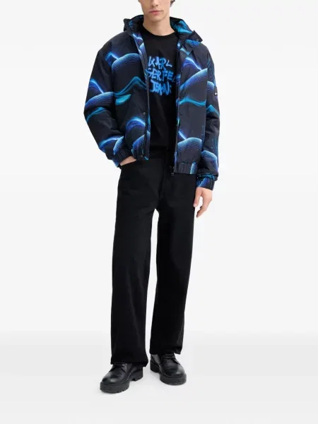 Дънково яке Karl Lagerfeld Jeans с качулка с принт черно