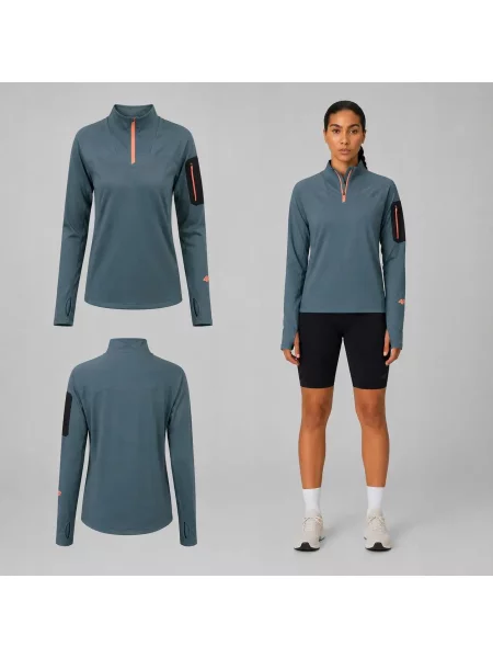 BLUZA TREKKINGOWA 4F SPORTOWA BEZ KAPTURA SZYBKOSCHNĄCA zielony